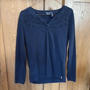Woolrich Blue Shirt with Long Sleeves, VNeck, Embroidery